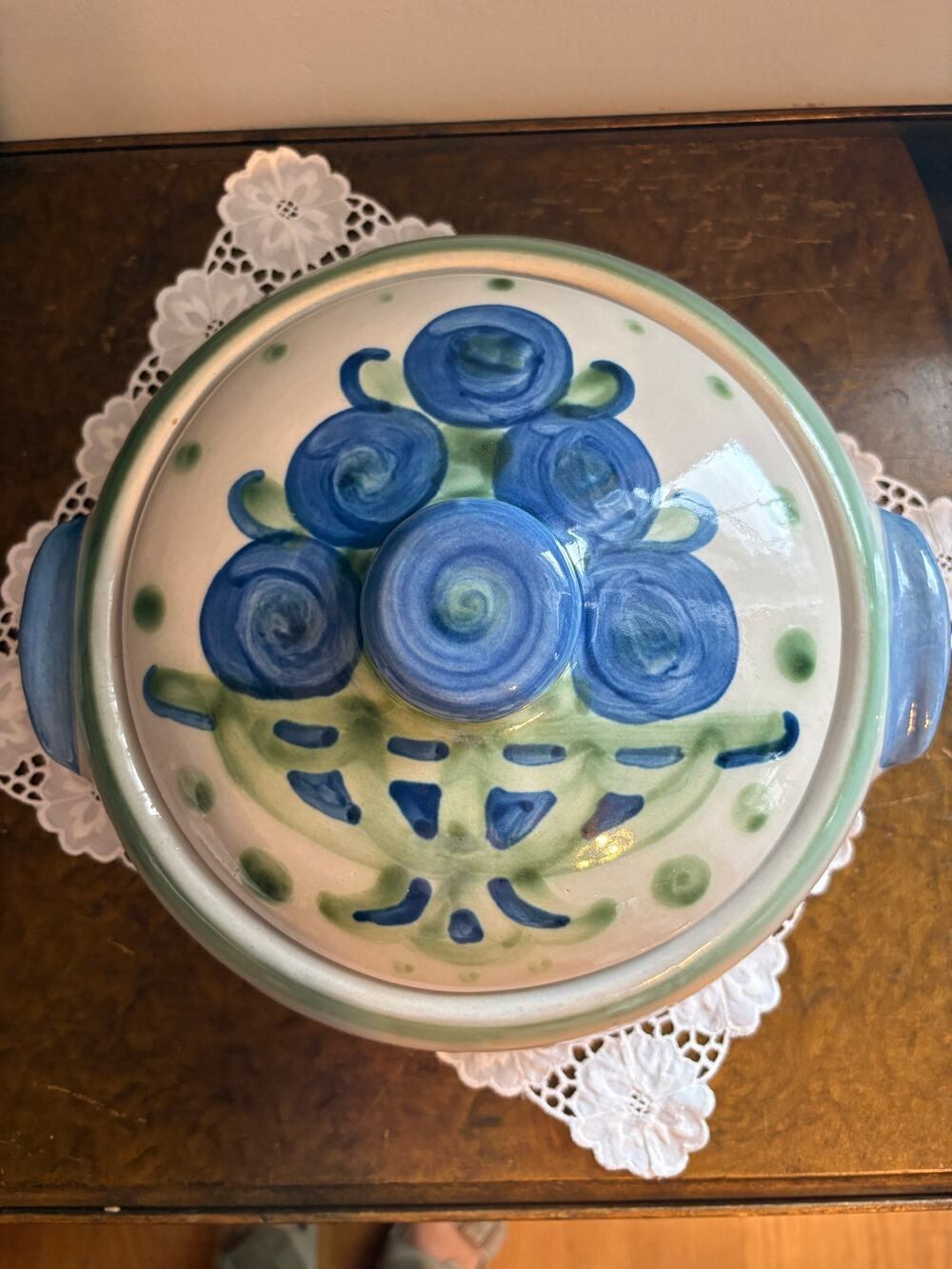 Vintage M.A. Hadley covered casserole dish with blueberries